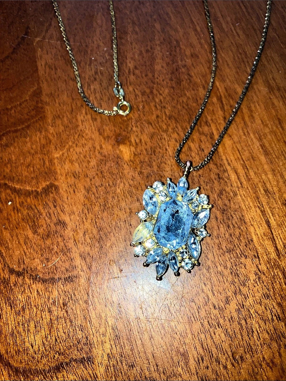 CZ and Gold Tone Vintage Pendant Necklace